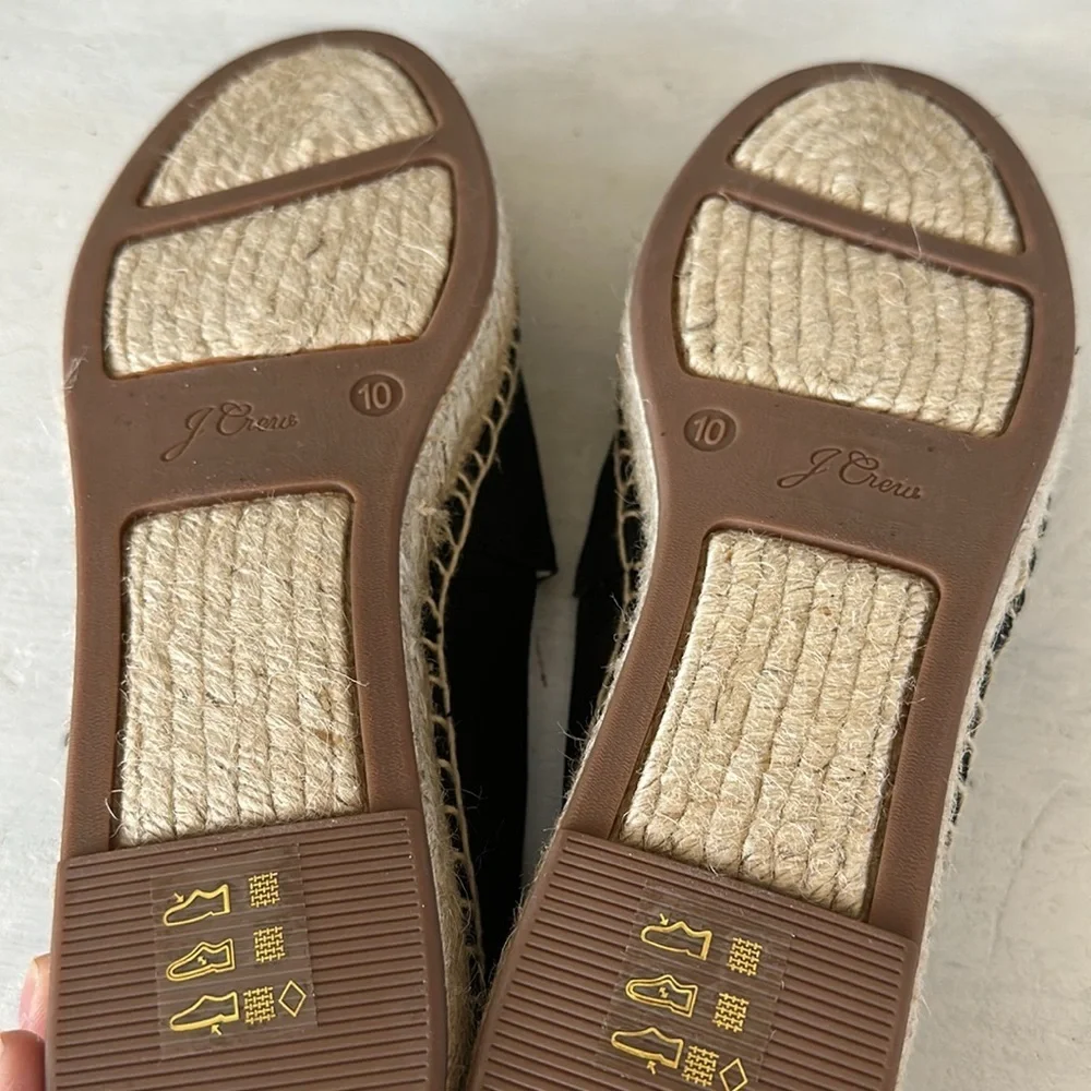 J. Crew SU22 Canvas Espadrille Flat Shoes Sz 10 Black Jute Soles Classic Slip On